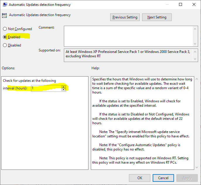 Automatic Updates Detection Policy
