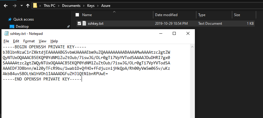 Paste private key into text file