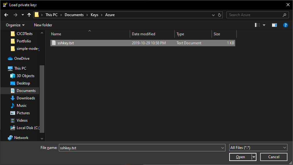 Load private key in PuTTYgen
