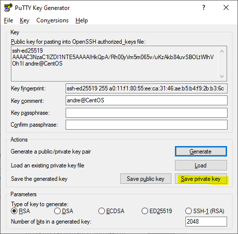 Save private key in PuTTYgen