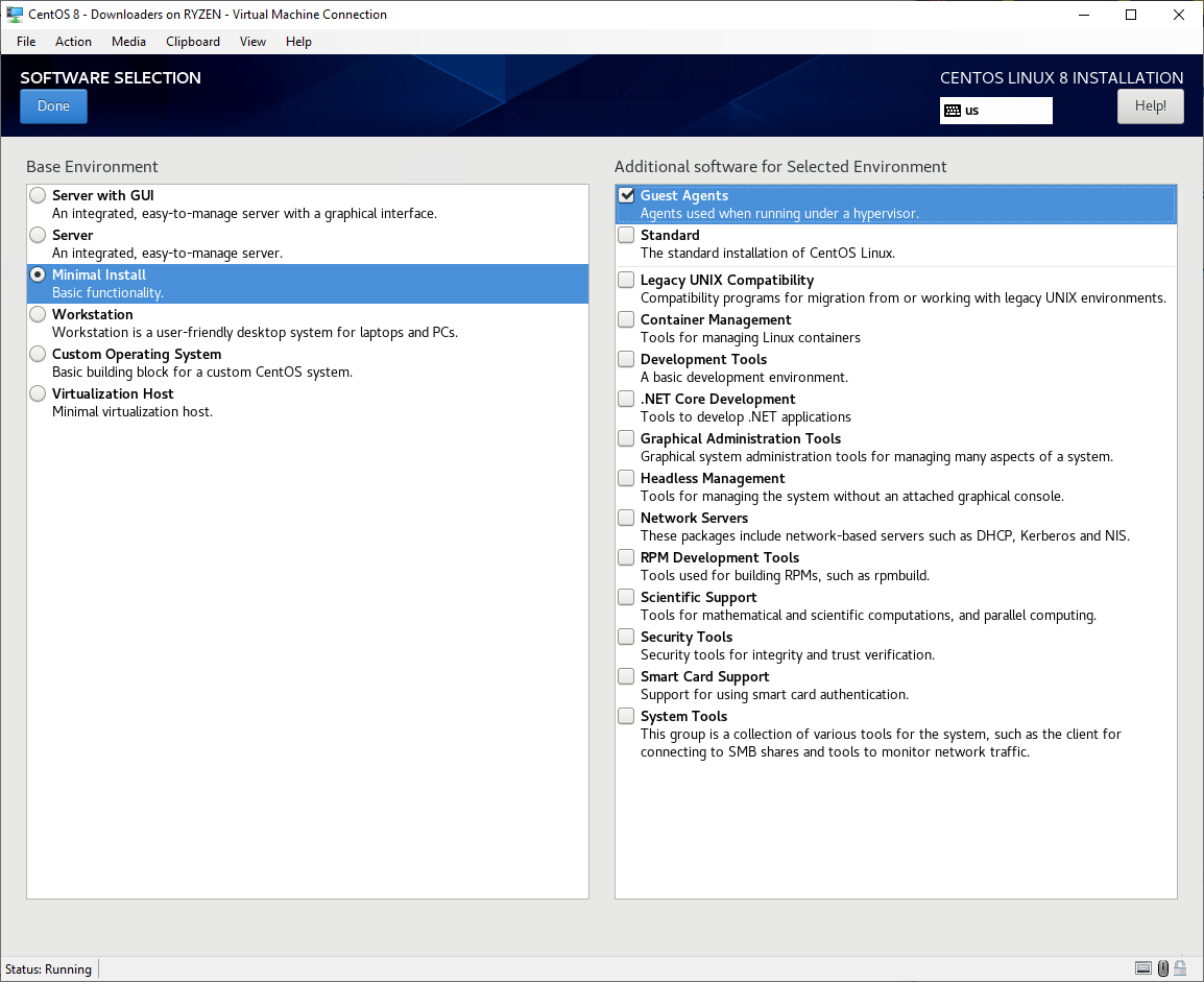 CentOS 8 installation - Software Selection screen