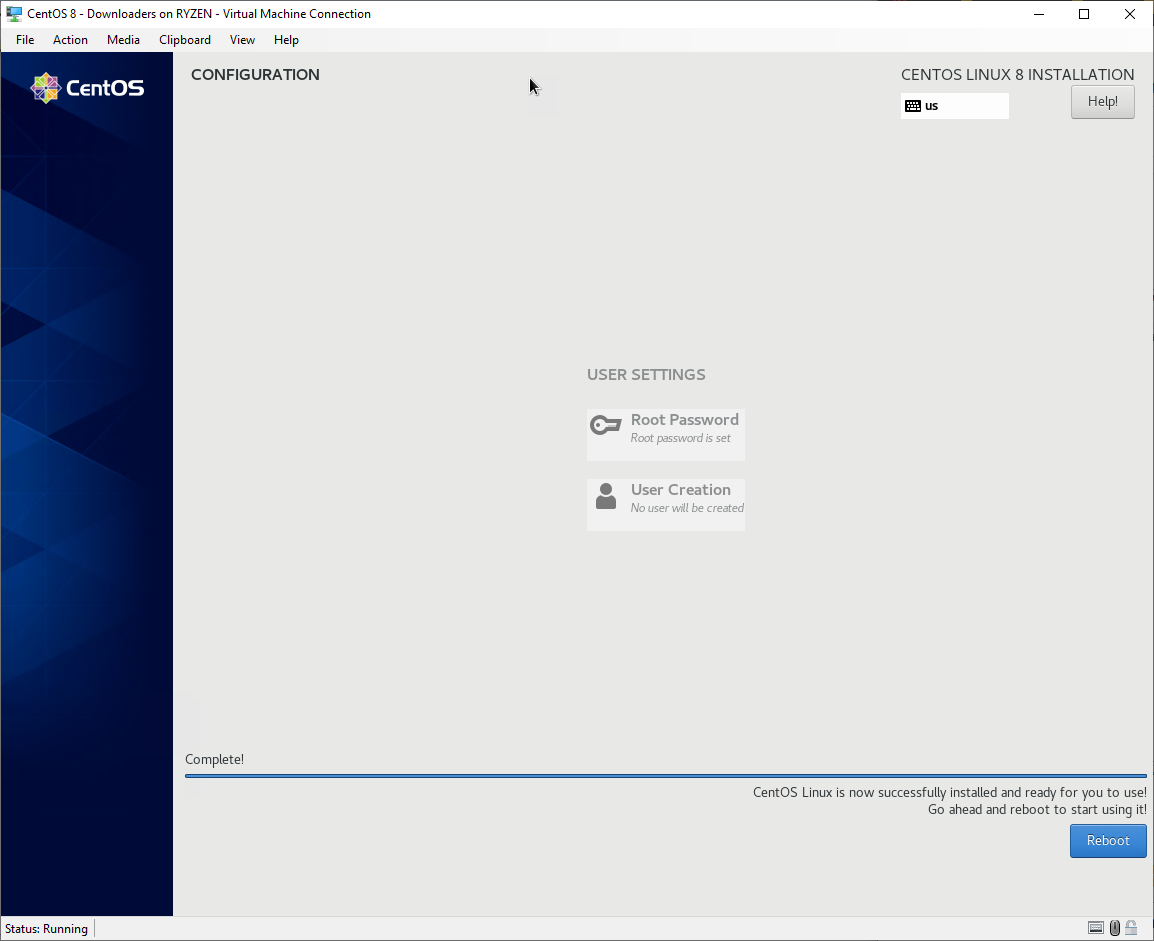 CentOS 8 installation - User settings